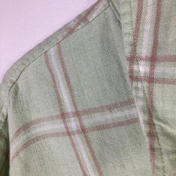 Womens Studio Works Linen Plaid Button Shirt Long Sleeve Green Brown 2X - Picture 4 of 7